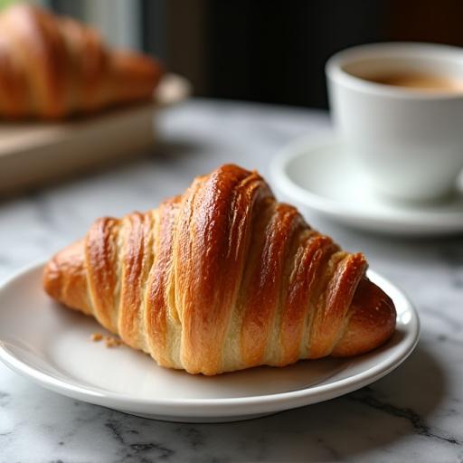 Viennoiserie fraîchement préparée sur une petite assiette dans un café parisien.